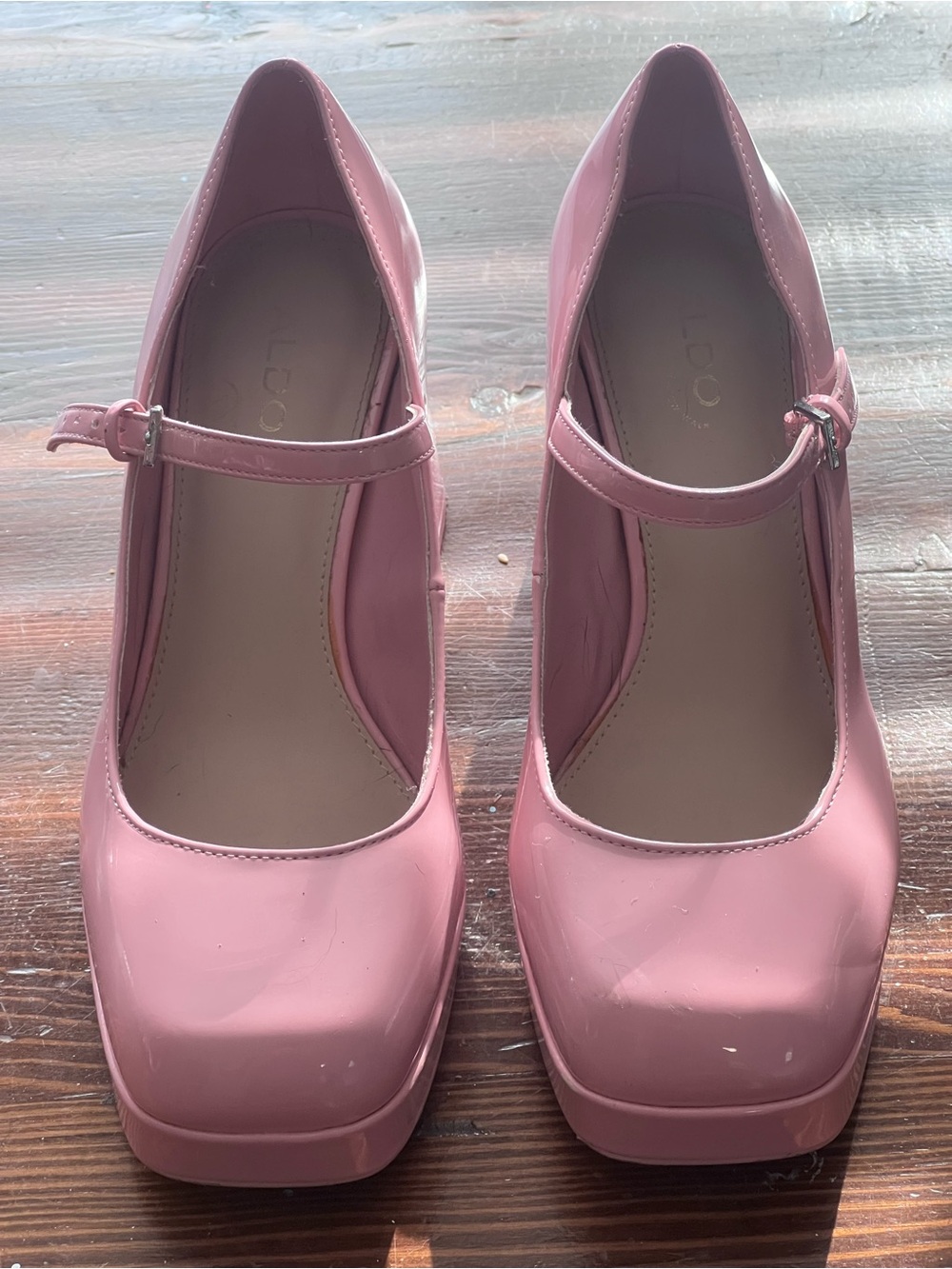 Aldo Pink Patent Mary Jane Platform Heels
